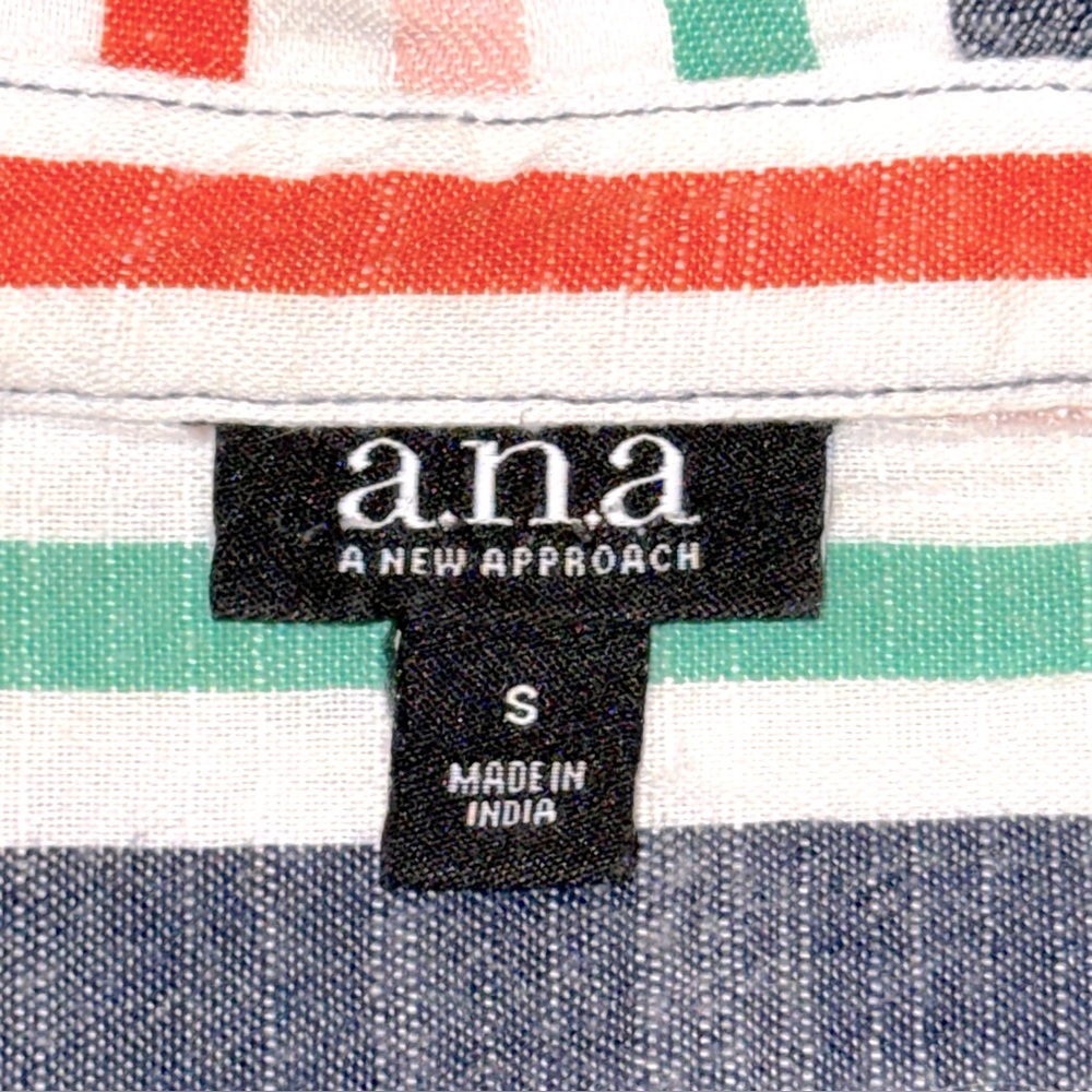 a.n.a A NEW APPROACH Sz S Striped Button Front Short Sleeve Cotton/Rayon Shirt - Picture 8 of 10